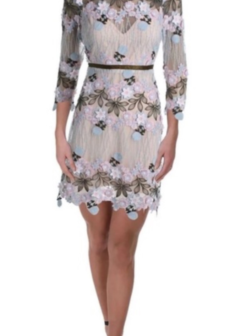Anthropologie Pastel Pink & Cream Floral Embroidered Dress - Picture 5 of 7